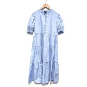 Who What Wear Cotton Poplin Tiered Dress with Puff Sleeves in Light Blue
